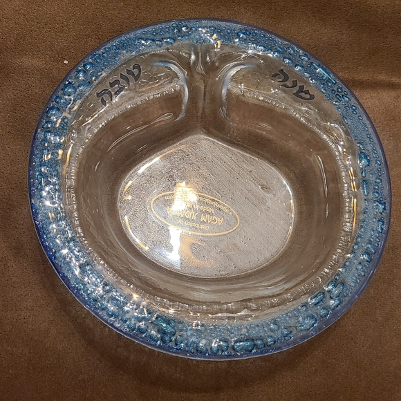 Rosh Hashanah Bubble Glass Pomegranate Bowl Plate Dish Handmade Blue - Picture 1 of 9